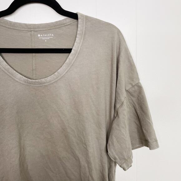 Athleta Boxy Fit Scoop Neck Short Sleeve Tee Sage Green Small Cotton Curved Hem - Picture 3 of 5